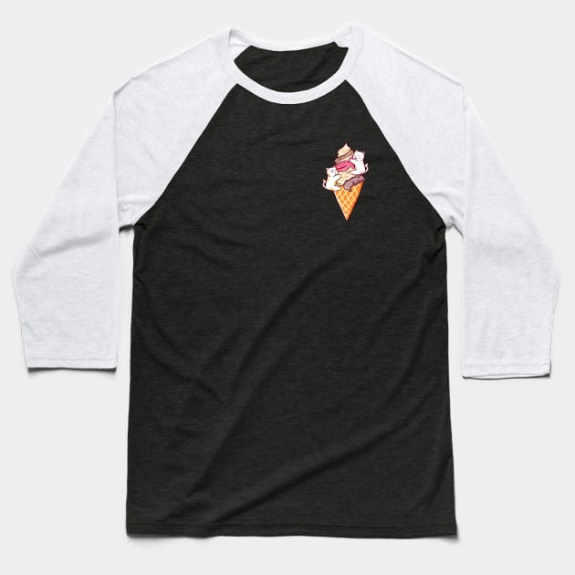 Cute Cat Ice Cream Baseball T-Shirt by Illustrasikuu